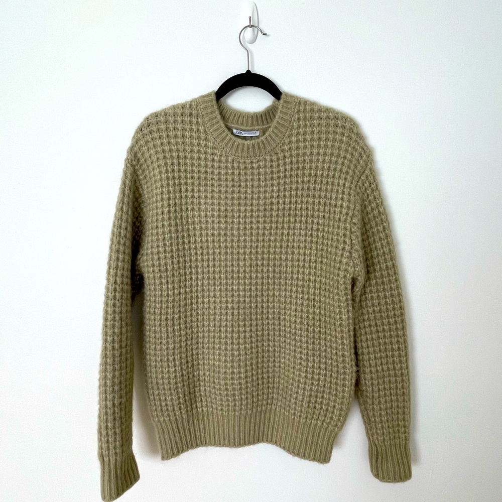 ZARA knit sweater jumper sage green wool alpaca soft summer color size M